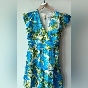 2. Flora Bea Blue Antigua Island Floral Dress XS P2P 16” Waist 14”